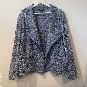 TALBOTS Blazer Cardigan Blue Boucle Tweed Open Front Jacket With Pockets…
